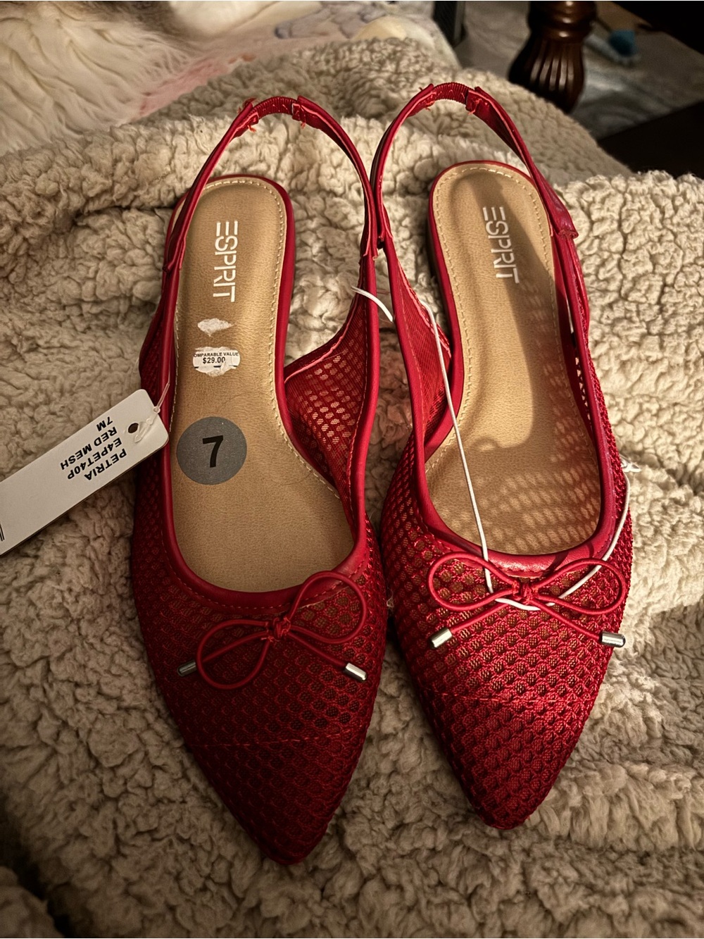 Esprit Red Pointed Toe Slingback Mules with Bow Accent